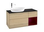 Villeroy und Boch Finion Waschtischunterschrank G932HBPC 120cm, Abdeckplatte black matt, Emotion, Regale Peony matt lacquer, Oak Veneer