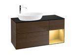 Villeroy und Boch Finion Waschtischunterschrank G932HFGN 120cm, Abdeckplatte black matt, Emotion, Regale Gold matt lacquer, Walnut veneer