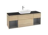Villeroy und Boch Finion Waschtischunterschrank G862GKPC 160cm, Abdeckplatte black matt, Emotion, Regale Anthracite matt lacquer, Oak Veneer