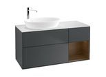 Villeroy und Boch Finion Waschtischunterschrank F931GNHG 120cm, Abdeckplatte white matt, Regale Walnut Veneer, Midnight Blue Matt Lacquer