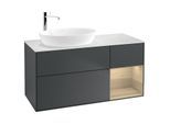 Villeroy und Boch Finion Waschtischunterschrank F931PCHG 120cm, Abdeckplatte white matt, Regale Oak Veneer, Midnight Blue Matt Lacquer