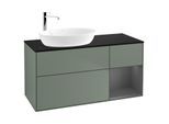 Villeroy und Boch Finion Waschtischunterschrank F932GKGM 120cm, Abdeckplatte black matt, Regale Anthracite matt lacquer, Olive Matt Lacquer