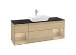 Villeroy und Boch Finion Waschtischunterschrank G862PCPC 160cm, Abdeckplatte black matt, Emotion, Regale Oak Veneer, Oak Veneer