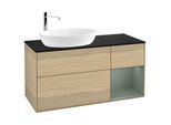 Villeroy und Boch Finion Waschtischunterschrank F932GMPC 120cm, Abdeckplatte black matt, Regale Olive matt lacquer, Oak Veneer