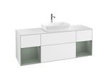 Villeroy und Boch Finion Waschtischunterschrank G861GMGF 160cm, Abdeckplatte white matt, Emotion, Regale Olive matt lacquer, Glossy white lacquer