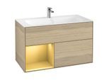 Villeroy und Boch Finion Waschtischunterschrank F030HFPC 99,6x59,1x49,8cm, Regal links Gold matt, Oak Veneer