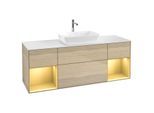 Villeroy und Boch Finion Waschtischunterschrank G861HFPC 160cm, Abdeckplatte white matt, Emotion, Regale Gold matt lacquer, Oak Veneer