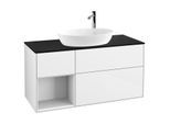 Villeroy und Boch Finion Waschtischunterschrank F942GFGF 120cm, Abdeckplatte black matt, Regale Glossy white lacquer, Glossy white lacquer