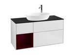Villeroy und Boch Finion Waschtischunterschrank F942HBMT 120cm, Abdeckplatte black matt, Regale Peony matt lacquer, White matt lacquer