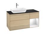 Villeroy und Boch Finion Waschtischunterschrank G812GFPC 120cm, Abdeckplatte black matt, Emotion, Regale Glossy white lacquer, Oak Veneer