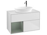 Villeroy und Boch Finion Waschtischunterschrank F891GMMT 100cm, Abdeckplatte white matt, Regale Olive matt lacquer, White matt lacquer