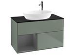 Villeroy und Boch Finion Waschtischunterschrank F892GKGM 100cm, Abdeckplatte black matt, Regale Anthracite matt lacquer, Olive Matt Lacquer