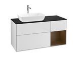 Villeroy und Boch Finion Waschtischunterschrank F812GNMT 120cm, Abdeckplatte black matt, Regale Walnut Veneer, White matt lacquer
