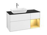 Villeroy und Boch Finion Waschtischunterschrank F812HFGF 120cm, Abdeckplatte black matt, Regale Gold matt lacquer, Glossy white lacquer