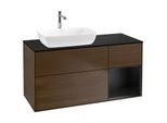Villeroy und Boch Finion Waschtischunterschrank F812PDGN 120cm, Abdeckplatte black matt, Regale Black matt lacquer, Walnut veneer