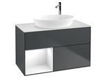 Villeroy und Boch Finion Waschtischunterschrank F891GFHG 100cm, Abdeckplatte white matt, Regale Glossy white lacquer, Midnight Blue Matt Lacquer