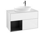 Villeroy und Boch Finion Waschtischunterschrank F891PDGF 100cm, Abdeckplatte white matt, Regale Black matt lacquer, Glossy white lacquer