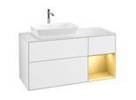 Villeroy und Boch Finion Waschtischunterschrank F811HFGF 120cm, Abdeckplatte white matt, Regale Gold matt lacquer, Glossy white lacquer