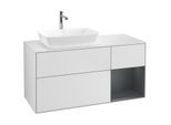 Villeroy und Boch Finion Waschtischunterschrank F811HGMT 120cm, Abdeckplatte white matt, Regale Midnight matt lacquer, White matt lacquer