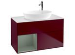 Villeroy und Boch Finion Waschtischunterschrank G891GMHB 100cm, Abdeckplatte white matt, Emotion, Regale Olive matt lacquer, Peony Matt