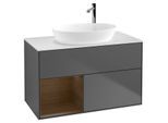 Villeroy und Boch Finion Waschtischunterschrank G891GNGK 100cm, Abdeckplatte white matt, Emotion, Regale Walnut Veneer, Anthracite matt