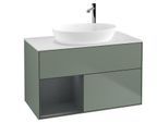 Villeroy und Boch Finion Waschtischunterschrank G891HGGM 100cm, Abdeckplatte white matt, Emotion, Regale Midnight matt lacquer, Olive Matt Lacquer