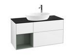 Villeroy und Boch Finion Waschtischunterschrank G942GMGF 120cm, Abdeckplatte black matt, Emotion, Regale Olive matt lacquer, Glossy white lacquer
