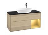 Villeroy und Boch Finion Waschtischunterschrank G952HFPC 120cm, Abdeckplatte black matt, Emotion, Regale Gold matt lacquer, Oak Veneer