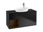 Villeroy und Boch Finion Waschtischunterschrank G942GNPD 120cm, Abdeckplatte black matt, Emotion, Regale Walnut Veneer, Black matt lacquer
