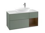 Villeroy und Boch Finion Waschtischunterschrank G951GNGM 120cm, Abdeckplatte white matt, Emotion, Regale Walnut Veneer, Olive Matt Lacquer