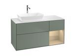 Villeroy und Boch Finion Waschtischunterschrank G811PCGM 120cm, Abdeckplatte white matt, Emotion, Regale Oak Veneer, Olive Matt Lacquer