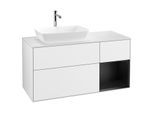 Villeroy und Boch Finion Waschtischunterschrank G811PDGF 120cm, Abdeckplatte white matt, Emotion, Regale Black matt lacquer, Glossy white lacquer