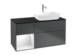 Villeroy und Boch Finion Waschtischunterschrank F802GFHG 120cm, Abdeckplatte black matt, Regale Glossy white lacquer, Midnight Blue Matt Lacquer
