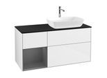 Villeroy und Boch Finion Waschtischunterschrank F802GKGF 120cm, Abdeckplatte black matt, Regale Anthracite matt lacquer, Glossy white lacquer