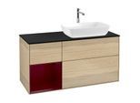 Villeroy und Boch Finion Waschtischunterschrank F802HBPC 120cm, Abdeckplatte black matt, Regale Peony matt lacquer, Oak Veneer