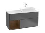 Villeroy und Boch Finion Waschtischunterschrank F801GNGK 120cm, Abdeckplatte white matt, Regale Walnut Veneer, Anthracite matt