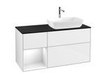 Villeroy und Boch Finion Waschtischunterschrank G802GFGF 120cm, Abdeckplatte black matt, Emotion, Regale Glossy white lacquer, Glossy white lacquer