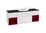 Villeroy und Boch Finion Waschtischunterschrank FD02HBMT 120cm, Abdeckplatte black matt, Regale Peony matt lacquer, White matt lacquer