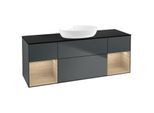 Villeroy und Boch Finion Waschtischunterschrank FD02PCHG 120cm, Abdeckplatte black matt, Regale Oak Veneer, Midnight Blue Matt Lacquer