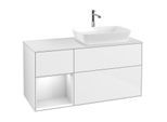 Villeroy und Boch Finion Waschtischunterschrank F801MTGF 120cm, Abdeckplatte white matt, Regale White matt lacquer, Glossy white lacquer