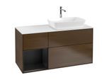 Villeroy und Boch Finion Waschtischunterschrank F801PDGN 120cm, Abdeckplatte white matt, Regale Black matt lacquer, Walnut veneer