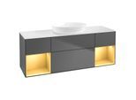 Villeroy und Boch Finion Waschtischunterschrank FD01HFGK 120cm, Abdeckplatte white matt, Regale Gold matt lacquer, Anthracite matt