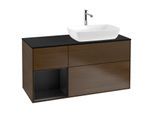 Villeroy und Boch Finion Waschtischunterschrank G802PDGN 120cm, Abdeckplatte black matt, Emotion, Regale Black matt lacquer, Walnut veneer