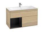 Villeroy und Boch Finion Waschtischunterschrank G030PDPC 99,6x59,1cm, Wandbeleuchtung, Regal links Black matt lacquer, Oak Veneer
