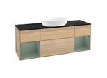 Villeroy und Boch Finion Waschtischunterschrank GD02GMPC 120cm, Abdeckplatte black matt, Emotion, Regale Olive matt lacquer, Oak Veneer