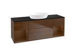 Villeroy und Boch Finion Waschtischunterschrank GD02GNGN 120cm, Abdeckplatte black matt, Emotion, Regale Walnut Veneer, Walnut veneer