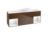 Villeroy und Boch Finion Waschtischunterschrank GD01GFGN 120cm, Abdeckplatte white matt, Emotion, Regale Glossy white lacquer, Walnut veneer