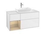 Villeroy und Boch Finion Waschtischunterschrank F821PCGF 120cm, Abdeckplatte white matt, Regale Oak Veneer, Glossy white lacquer