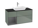 Villeroy und Boch Finion Waschtischunterschrank F822GKGM 120cm, Abdeckplatte black matt, Regale Anthracite matt lacquer, Olive Matt Lacquer