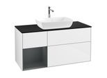 Villeroy und Boch Finion Waschtischunterschrank F822HGGF 120cm, Abdeckplatte black matt, Regale Midnight matt lacquer, Glossy white lacquer